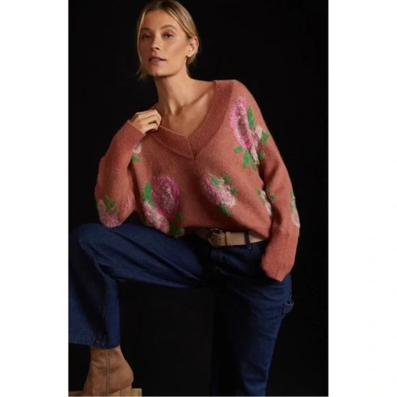 By Anthropologie Drop Shoulder V-Neck Sweater new with tag size small - Picture 7 of 9